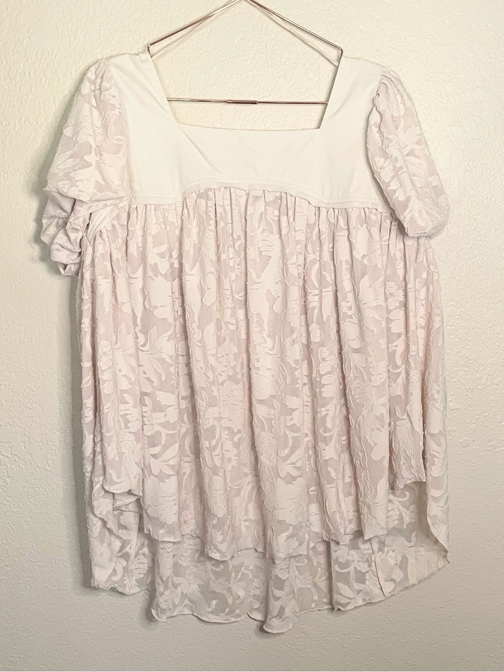Free People Sunrise to Sunset Blouse L Champagne Puff Sleeve Babydoll Top - Picture 3 of 11